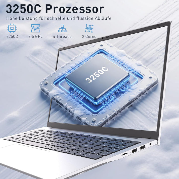 Auusda Laptop 15,6 Zoll Notebook, 16GB DDR4 RAM 512GB SSD, 3250C Prozessor, Fingerabdrucksensor, bel