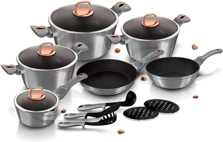Berlinger Haus Moonlight Edition 15 Stück Kochgeschirr Set, Moonlight Edition BH/6022 gray Edelstahl