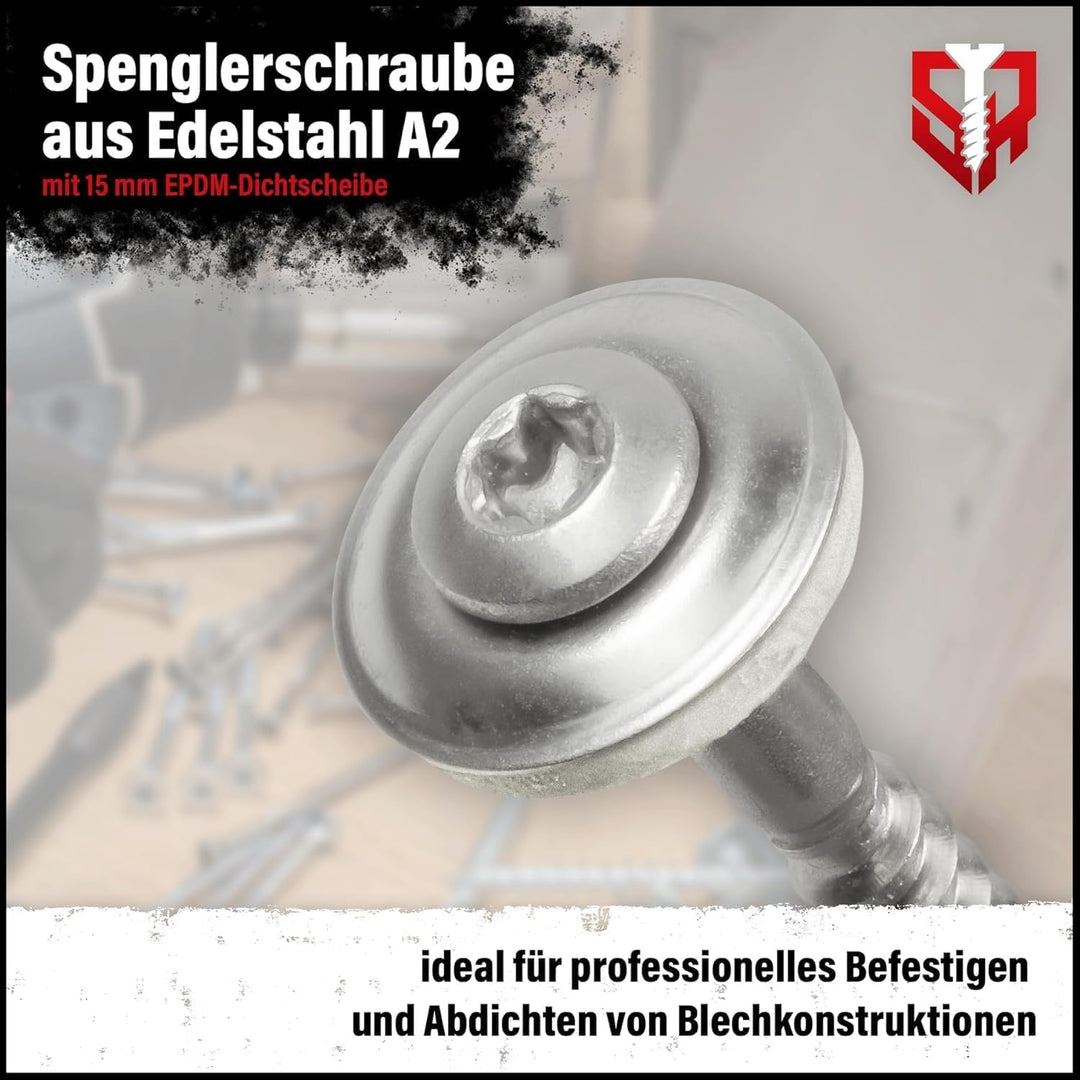 100 Stück SCREW REBEL Spenglerschrauben 4,5 x 70 mm - Edelstahl A2, Inox mit EPDM-Dichtscheibe Ø15mm