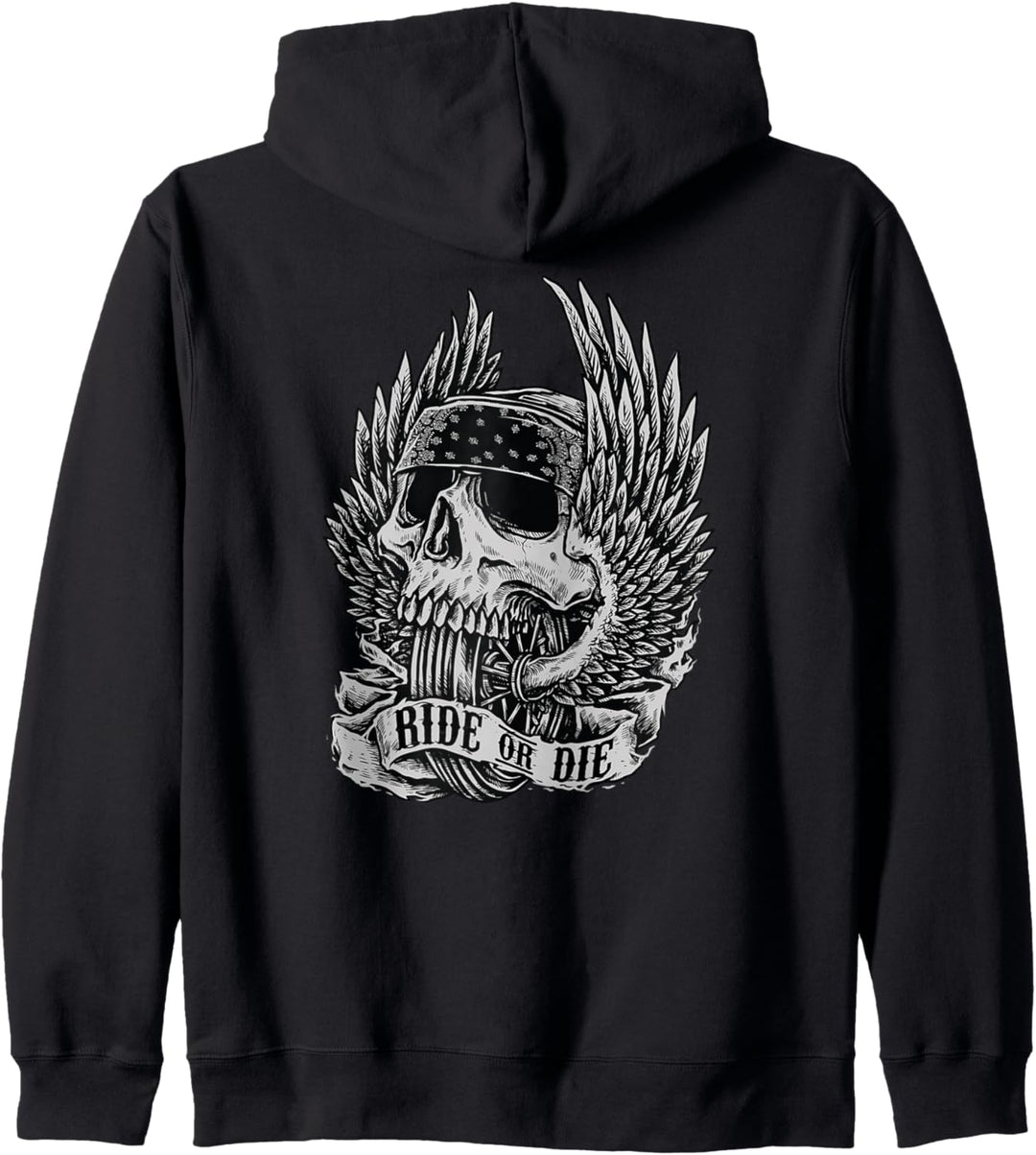 Ride Or Die Biker Skull and Winged Wheel Kunstdesign Kapuzenjacke