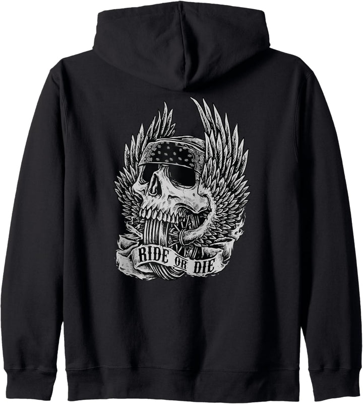 Ride Or Die Biker Skull and Winged Wheel Kunstdesign Kapuzenjacke