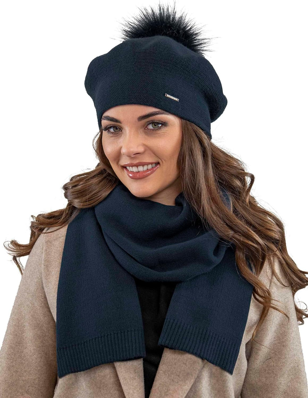 VIVISENCE Damen Baskenmütze Mit Bommel Eleganter Wintermütze Warm Und Gemütlich Kopfbedeckung An Win