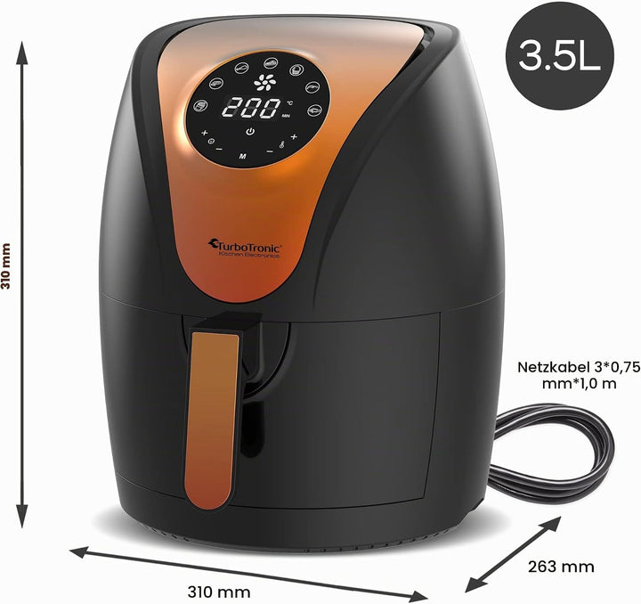 TurboTronic / Digitale Heissluftfritteuse / 3,5L / schwarz, grün. türkis / 1200W / Airfryer mit Time