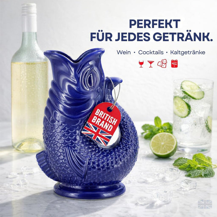 Bubble Jug | Wasserkaraffe | Keramikkrug in Fischform | 1,5 L | Dunkelblau Dunkelblau 1.5L, Dunkelbl