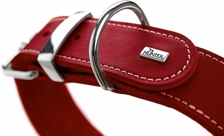 HUNTER AALBORG SPECIAL Hundehalsband, Leder, strapazierfähig, komfortabel, 60 (M-L), rot rot 60 (M-L