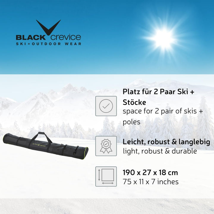 Black Crevice Skitasche mit Rollen für 2 Paar Skier + Stöcke I Ski Bag mit 2-Wege Reissverschluss I