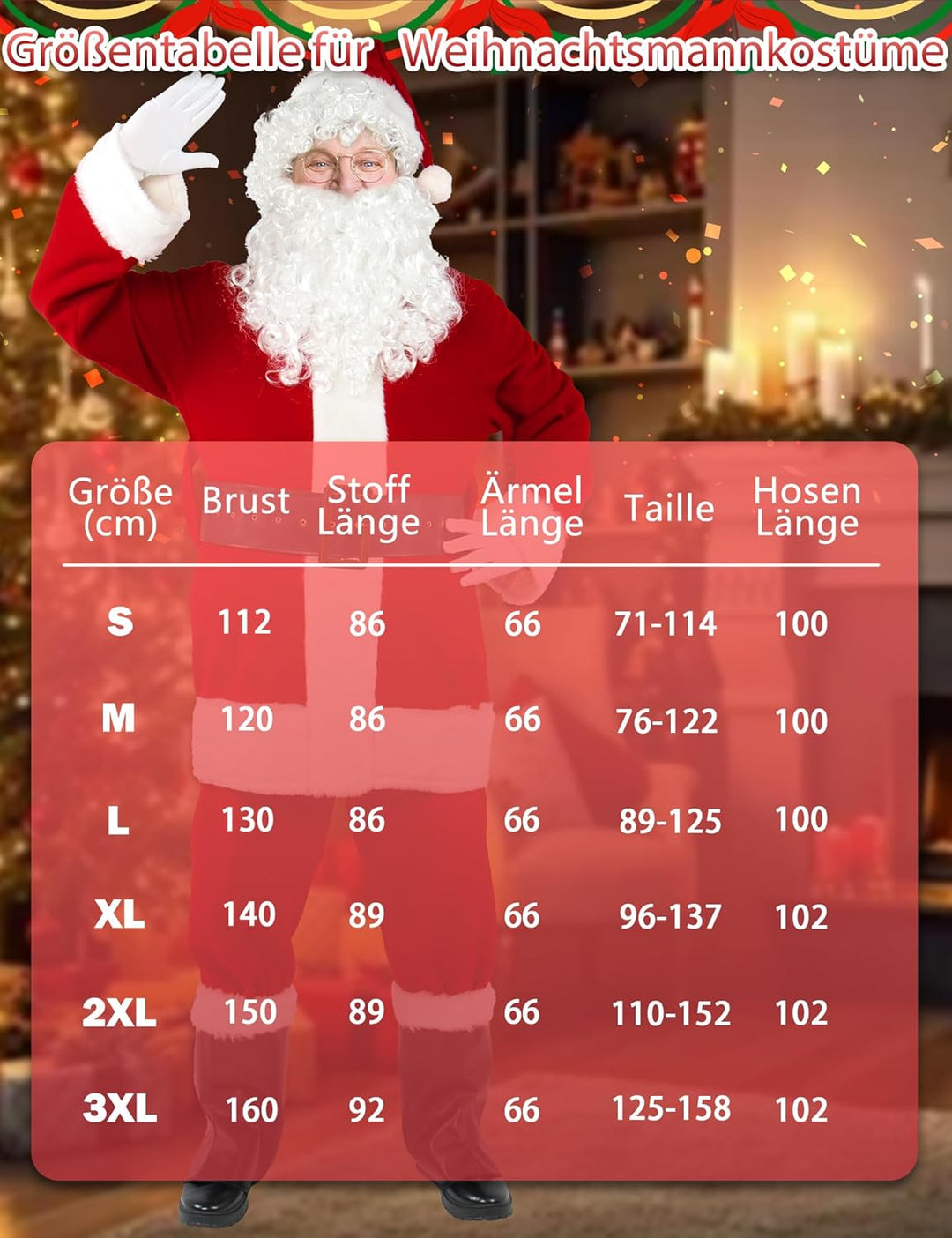 Gardentime Weihnachtsmann Kostüm für Männer Weihnachtsmann Anzug Erwachsene 10pcs Weihnachten Deluxe