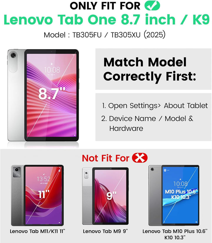 SEYMAC Hülle für Lenovo Tab One/Tab K9 Tablet 8,7 Zoll 2025 (TB305XU/TB305FU), Stossfeste Hülle mit