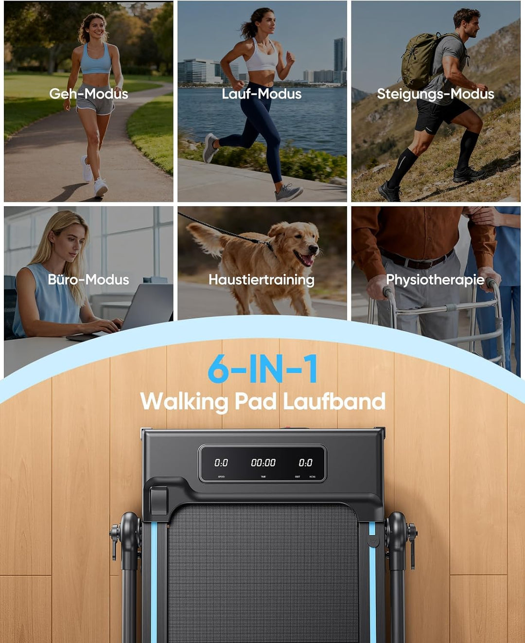 6-IN-1 Laufband für Zuhause mit Abnehmbarem Tisch,3.0HP Laufband Klappbar mit Steigung bis 12%,12KM/