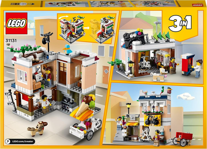LEGO 31131 Creator Nudelladen, Fahrradladen und Spielhalle, 3in1 Konstruktionsspielzeug mit Zubehör