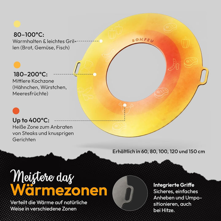 BonFeu Plancha Feuerplatte Ø60cm - 6mm Dick - Grillplatte Rund - Grillplatte für Feuertonne - Feuerp