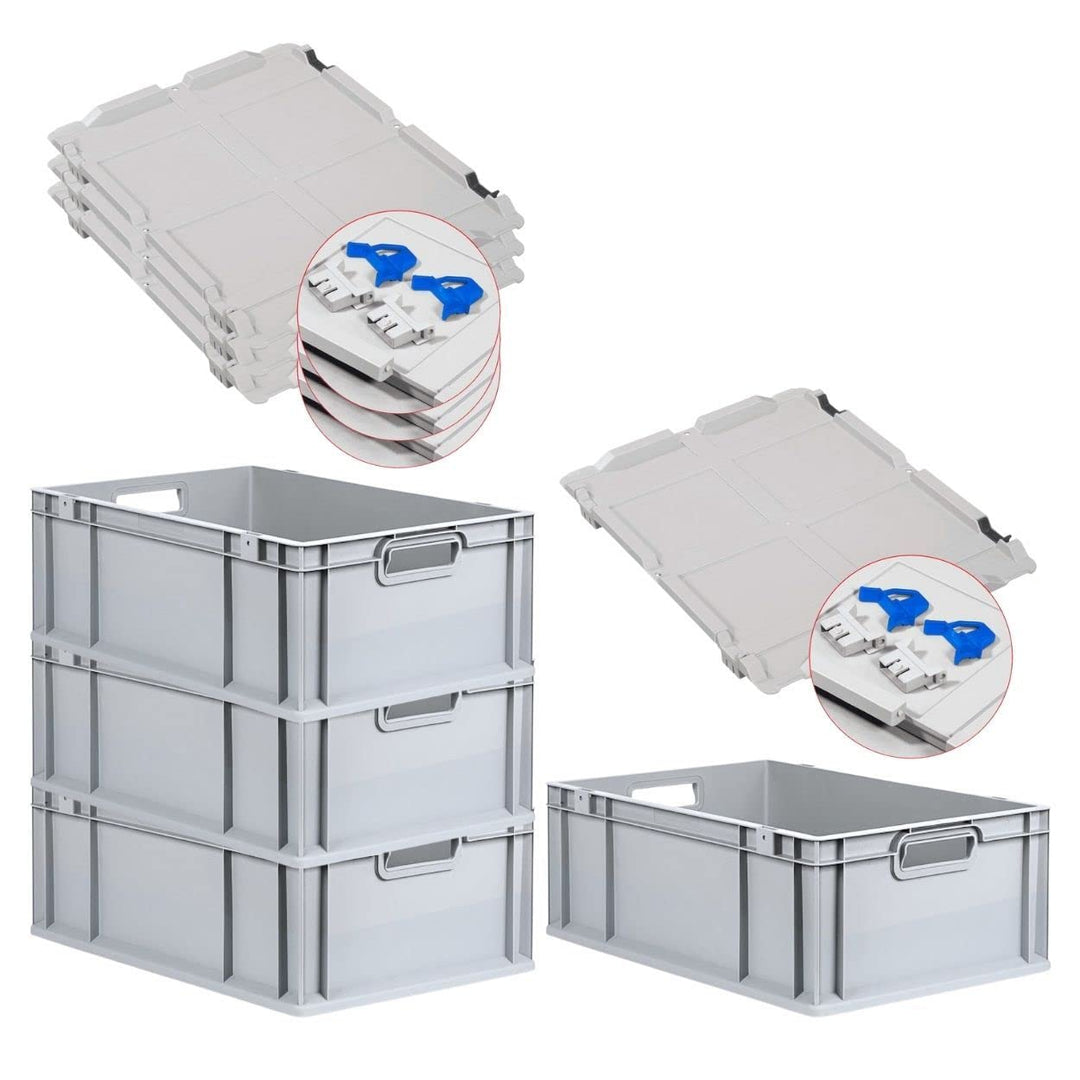 PROREGAL SuperSparSet 4x Eurobox NextGen Grip mit Scharnierdeckel und blauen Schiebeschnappverschlüs