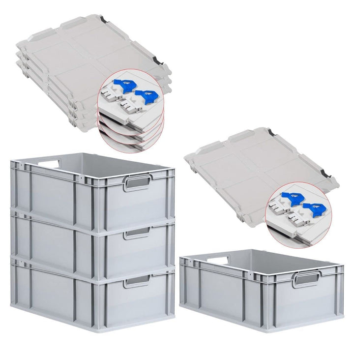 PROREGAL SuperSparSet 4x Eurobox NextGen Grip mit Scharnierdeckel und blauen Schiebeschnappverschlüs