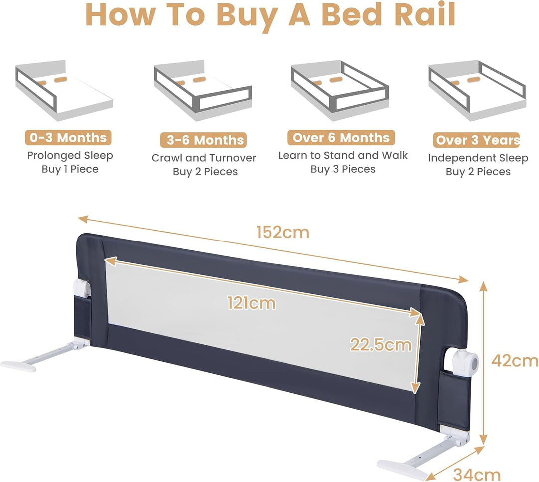 LIFEZEAL 150cm Bettgitter, Sicherheitsgitter gefüllt mit Dicker Baumwolle, Babybettgitter mit Gurten