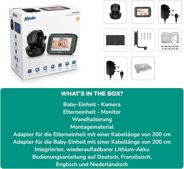 Alecto DVM200MBK Funk Babyphone steuerbarer Kamera - 100% störungsfreie Babyfon - Indoor Baby Monito