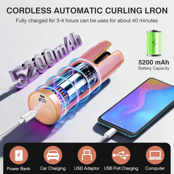 Automatischer Lockenstab, Tragbarer Kabelloser Automatischer Lockenstäbe Automatisch Rotierender Loc