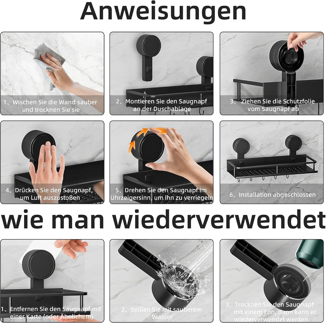 Wisfame Duschablage Saugnapf ohne Bohren,2 Stück Aluminium Badregal Saugnäpfen,Saugnapf Badezimmer R
