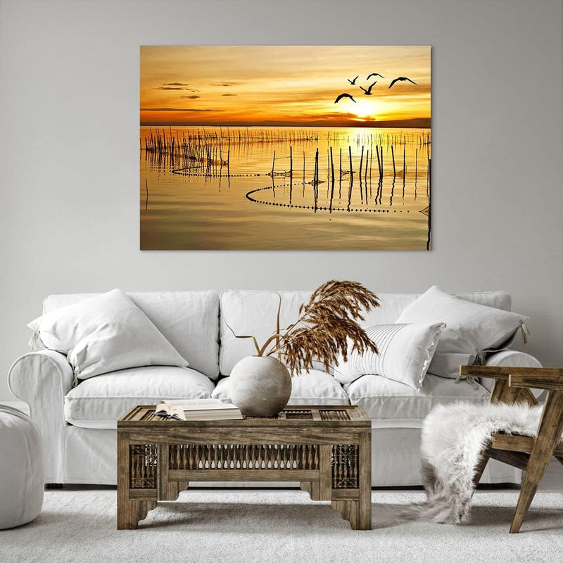 Bilder auf Leinwand 100x70cm Leinwandbild mit Rahmen See Vogel Wasser Gross Wanddeko Bild Schlafzimm