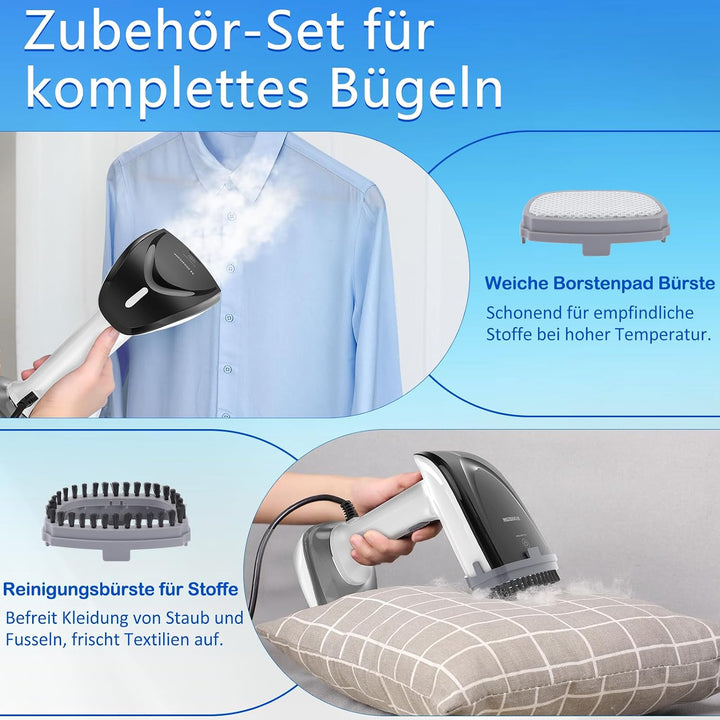 1800W Tragbarer Dampfglätter für Kleidung, 20-Sekunden Aufheizzeit | 2-in-1 Bügeleisen &amp; Faltenentfe