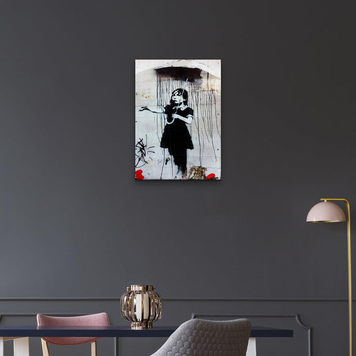Giallobus - Gemälde - Banksy - - Standardleinwand - 50x70-22 - Regenschirm Mädchen - Bereit zum Aufh
