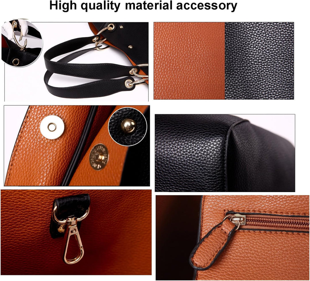 Valleycomfy Handtasche Damen Gross Shopper Tasche Leder Schwarz Klassisch Shopping Bag Braun, Braun