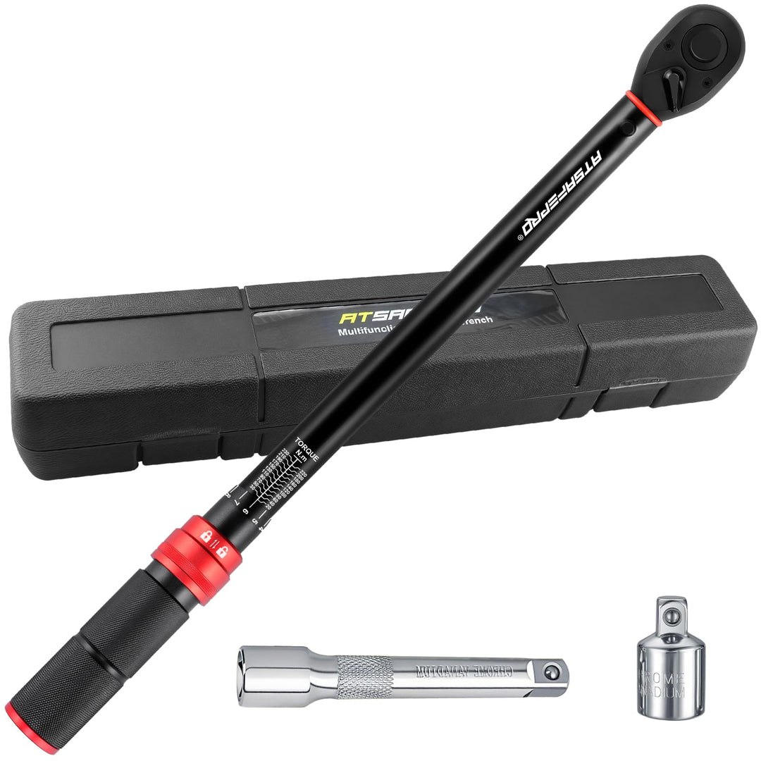 ATsafepro Drehmomentschlüssel 1/2 Zoll, Drehmomentschlüssel Auto 20-230 Nm mit 3/8 Zoll Adapter, hoh