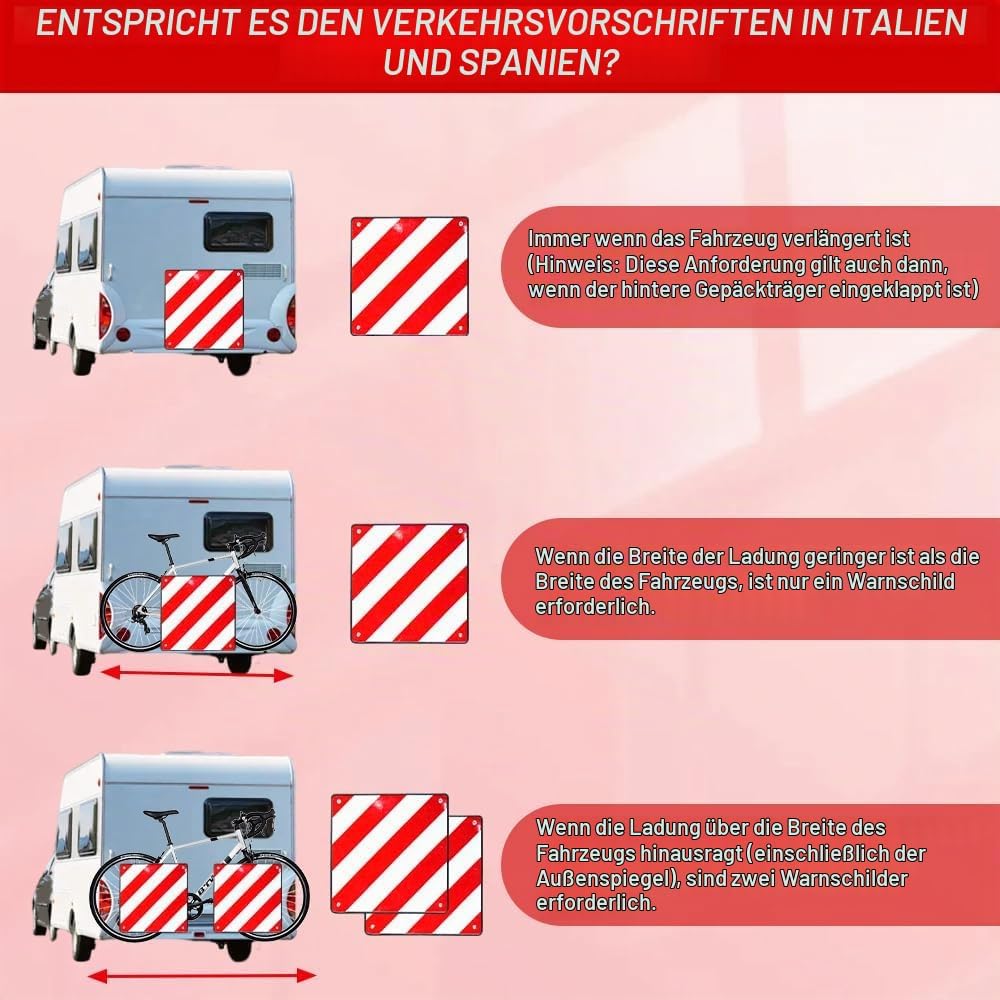 2 in 1 Warntafel Fahrradträger aus PVC für Italien, Spanien und Portugal 50 x 50 cm Reflektierendes