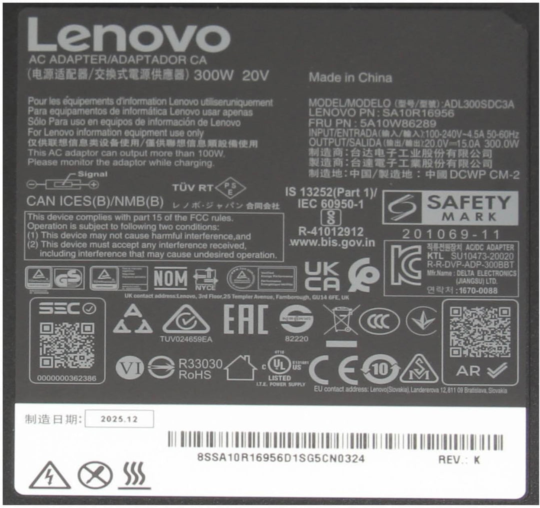 Lenovo ADL300SDCA Original Netzteil 300 Watt für Legion 5 + 7, Legion Pro 5-16ARH7H (82RG), Legion 5