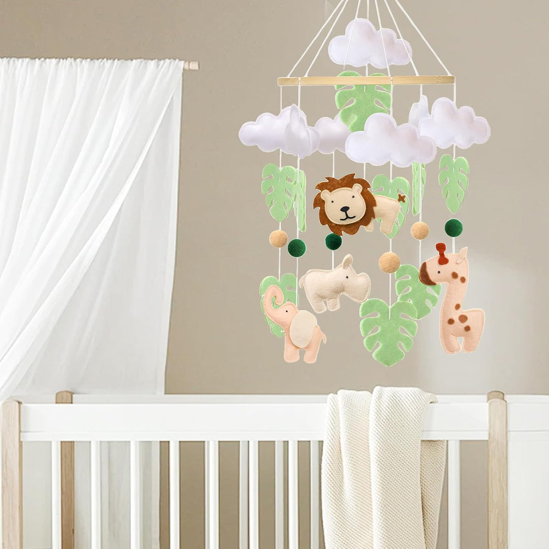 Baby Mobile Tier Bettglocke für Babybett – Jungle Animal Baby Mobile mit Löwe, Elefant, Giraffe und