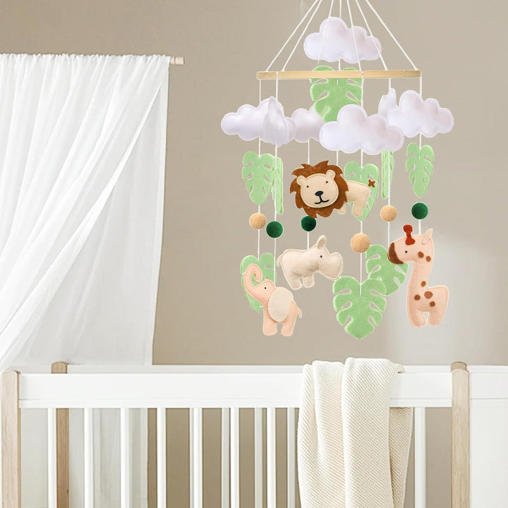 Baby Mobile Tier Bettglocke für Babybett – Jungle Animal Baby Mobile mit Löwe, Elefant, Giraffe und