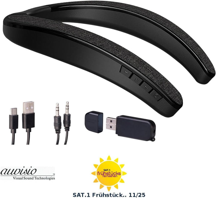 auvisio Headset: 2in1-Akku-TV-Nackenlautsprecher mit Bluetooth, Freisprechen, MP3 (Nacken Kopfhörer,