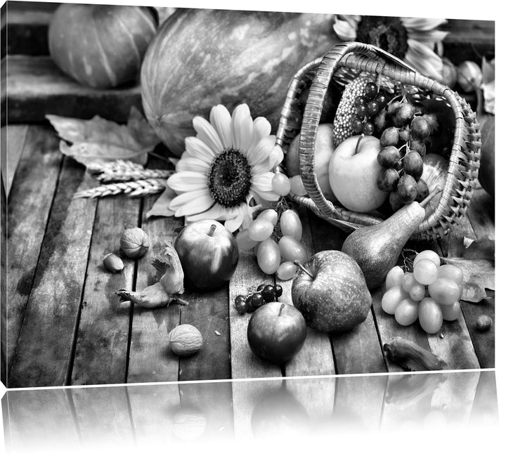 Pixxprint Monocrome, Herbstlicher Obstkorb, Format: 100x70 auf Leinwand, 100x70