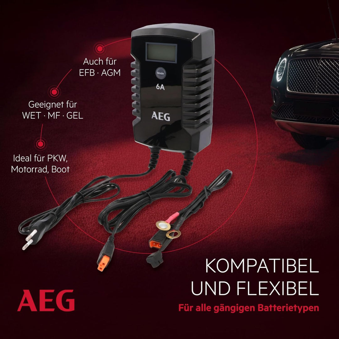 AEG Automotive 10617 Mikroprozessor-Ladegerät für Auto Batterie LD 6.0, 6 Ampere für 6/12 V, 7-HF La