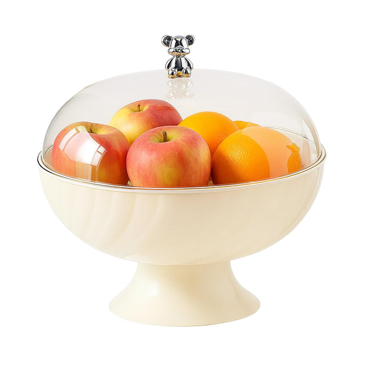 Obstschale mit Deckel und Abtropfeinsatz – Kunststoff Fruchtschale mit Fuss für Tischdeko, Snackscha