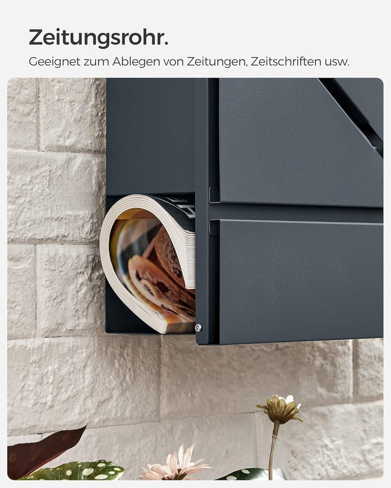 SONGMICS Briefkasten, V-förmiges Sichtfenster, Wandbriefkasten, mit Schloss und Deckel, Zeitungsfach