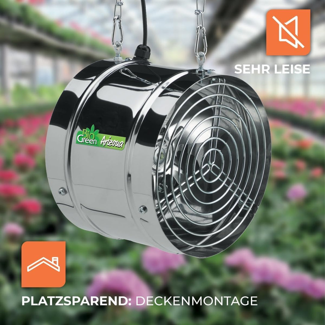 Bio Green Ventilator, 31W, 460 qm/h für Gewächshaus und Wintergarten, IP X4 spritzwassergeschützt, E