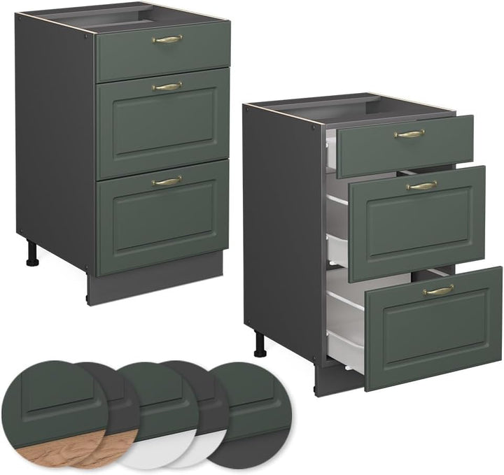 Vicco Küchenunterschrank Fame-Line, Grün-Gold Landhaus/Anthrazit, 50 cm ohne Arbeitsplatte Grün-gold