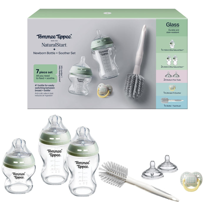 Tommee Tippee Babyflaschen aus Glas, Closer to Nature Newborn Starterset, Natürlich Geformter Trinks