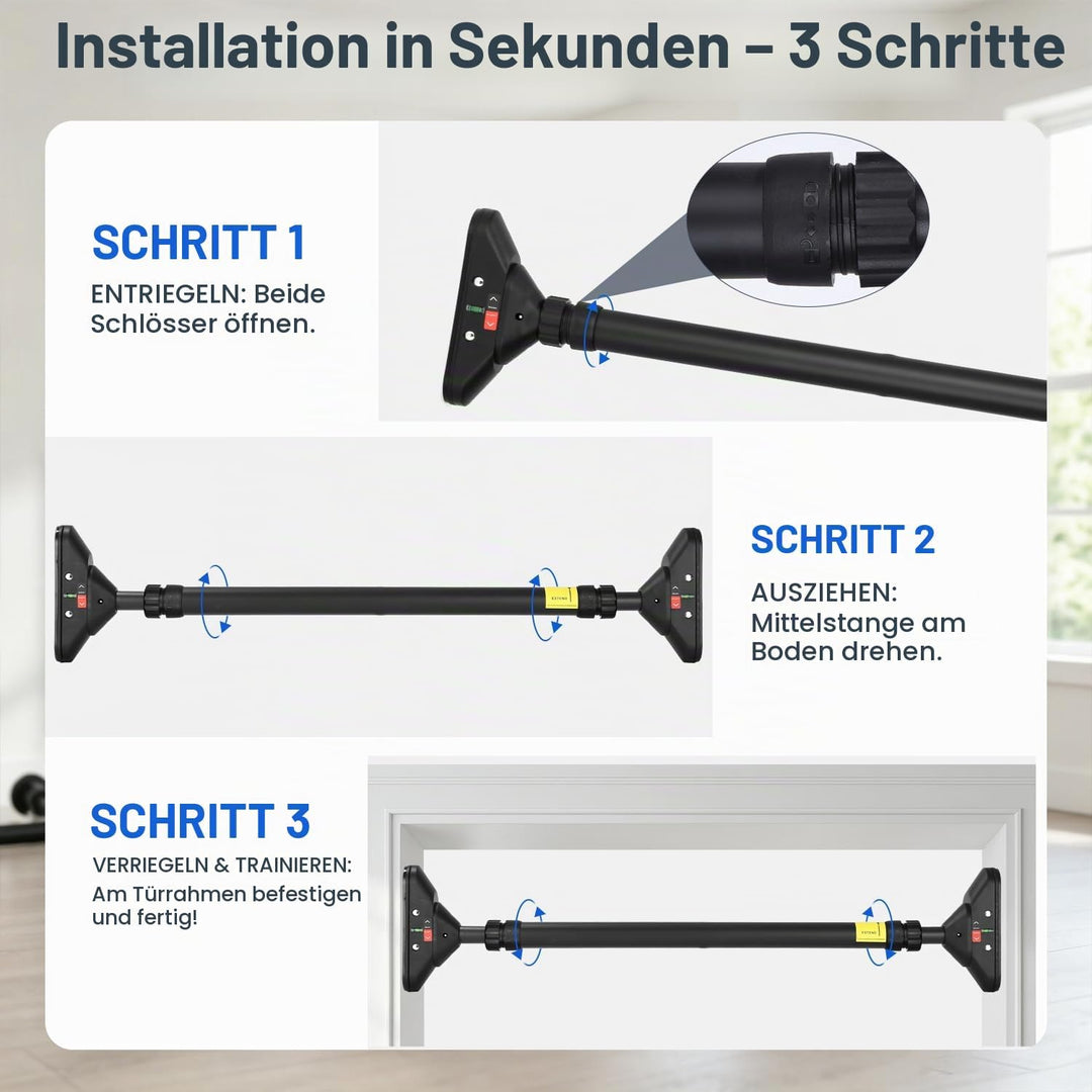 Klimmzugstange Türrahmen,Pull Up Bar Tragkraft bis 200 Kg,Reckstange Ohne Schrauben 74-97 cm Auszieh