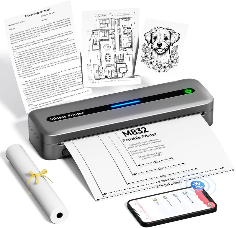 Thermodrucker A4, Mobiler Drucker A4 für Unterwegs, Tragbarer Drucker für Unterwegs, Reisedrucker A4