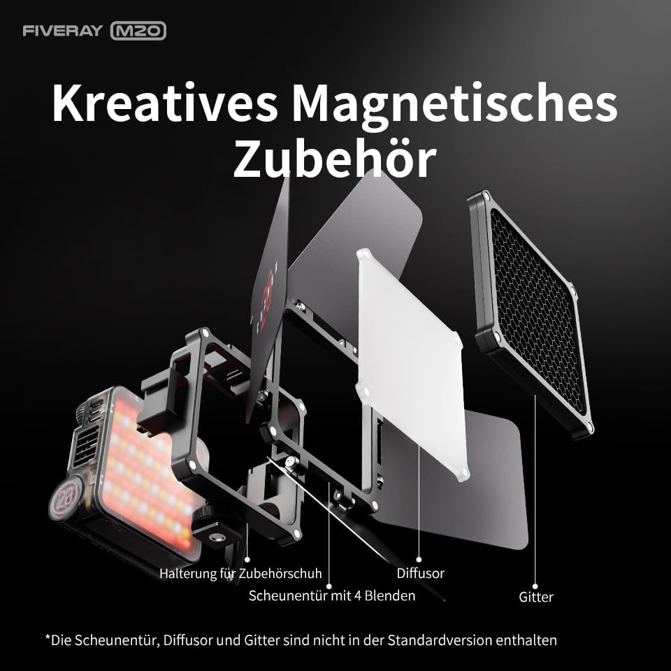 ZHIYUN Fiveray M20 Combo [Official] Videolicht 20W, Bi-Color LED Streaming Licht, Magnetisch Videole