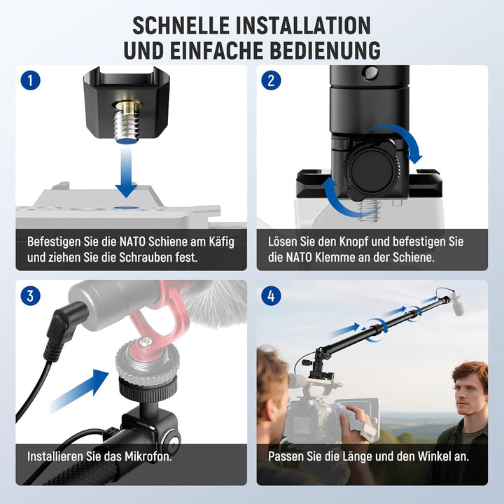NEEWER Mikrofon Tonangel aus Kohlefaser, 44–92cm ausziehbar Microphone Boompole, Mic Arm mit integri