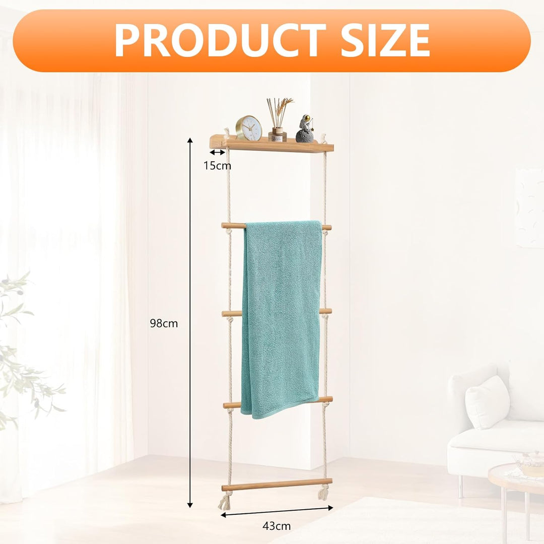 Handtuchleiter, 5-Schicht Handtuchregal Badezimmer Wand Montage Strickleiter Handtuchständer Holz mi