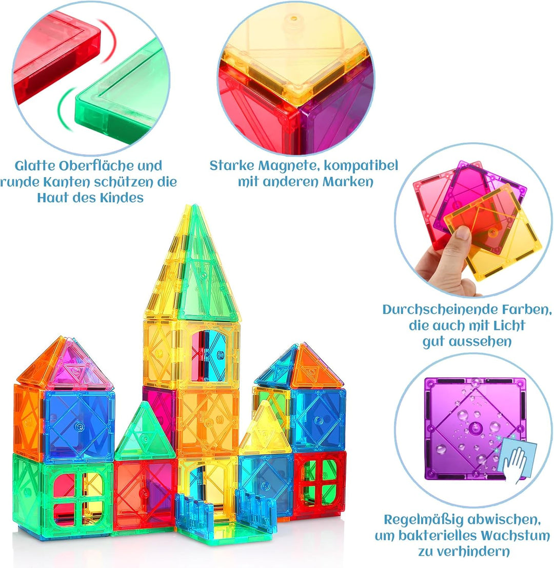 LeagoEra Magnetische Bausteine Kinder Magnetbausteine 50 Teile, Magnetische Bausteine für Kinder Mag