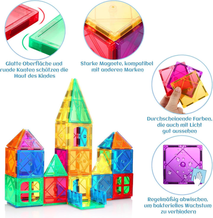 LeagoEra Magnetische Bausteine Kinder Magnetbausteine 50 Teile, Magnetische Bausteine für Kinder Mag