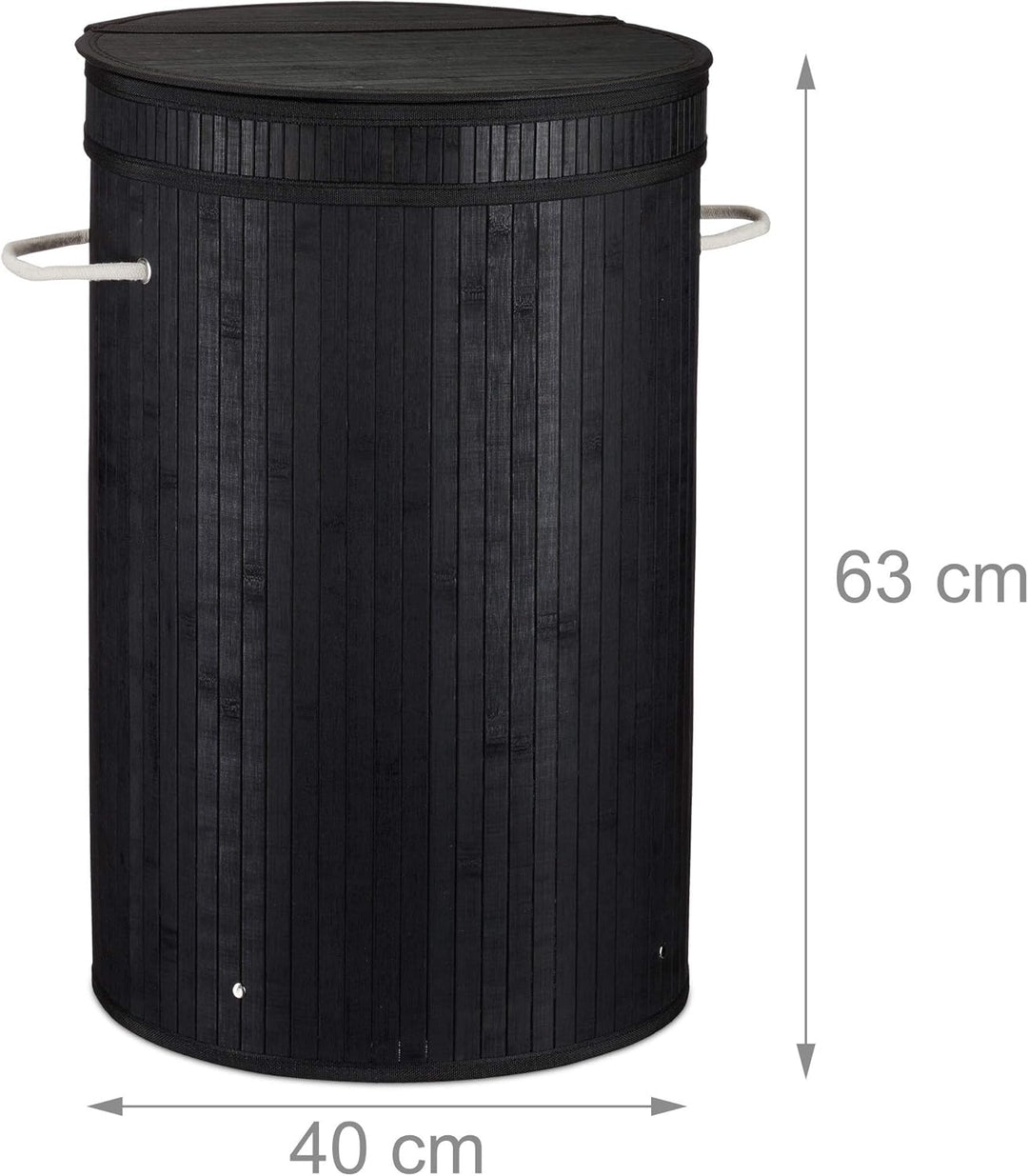 Relaxdays 1 x Wäschekorb Bambus, runder Wäschesammler mit Klappdeckel, 65 l, Faltbare Wäschetonne, Ø