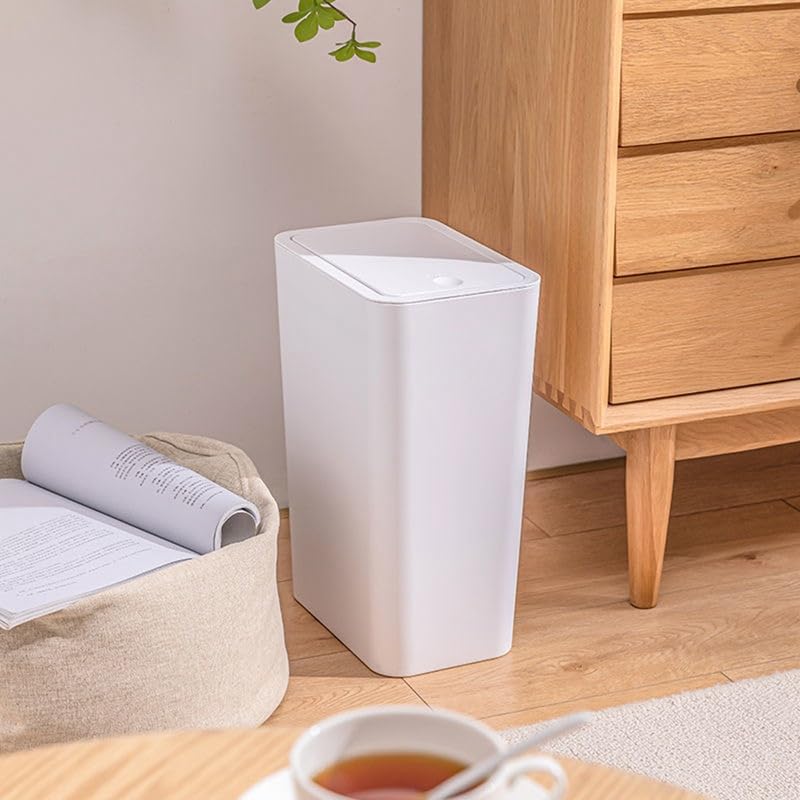 2 Stück Bad Mülleimer 9L mit Geruchsdichtenem Pop-Up-Deckel - PP-Material für Küche, Bad, Büro, Wohn