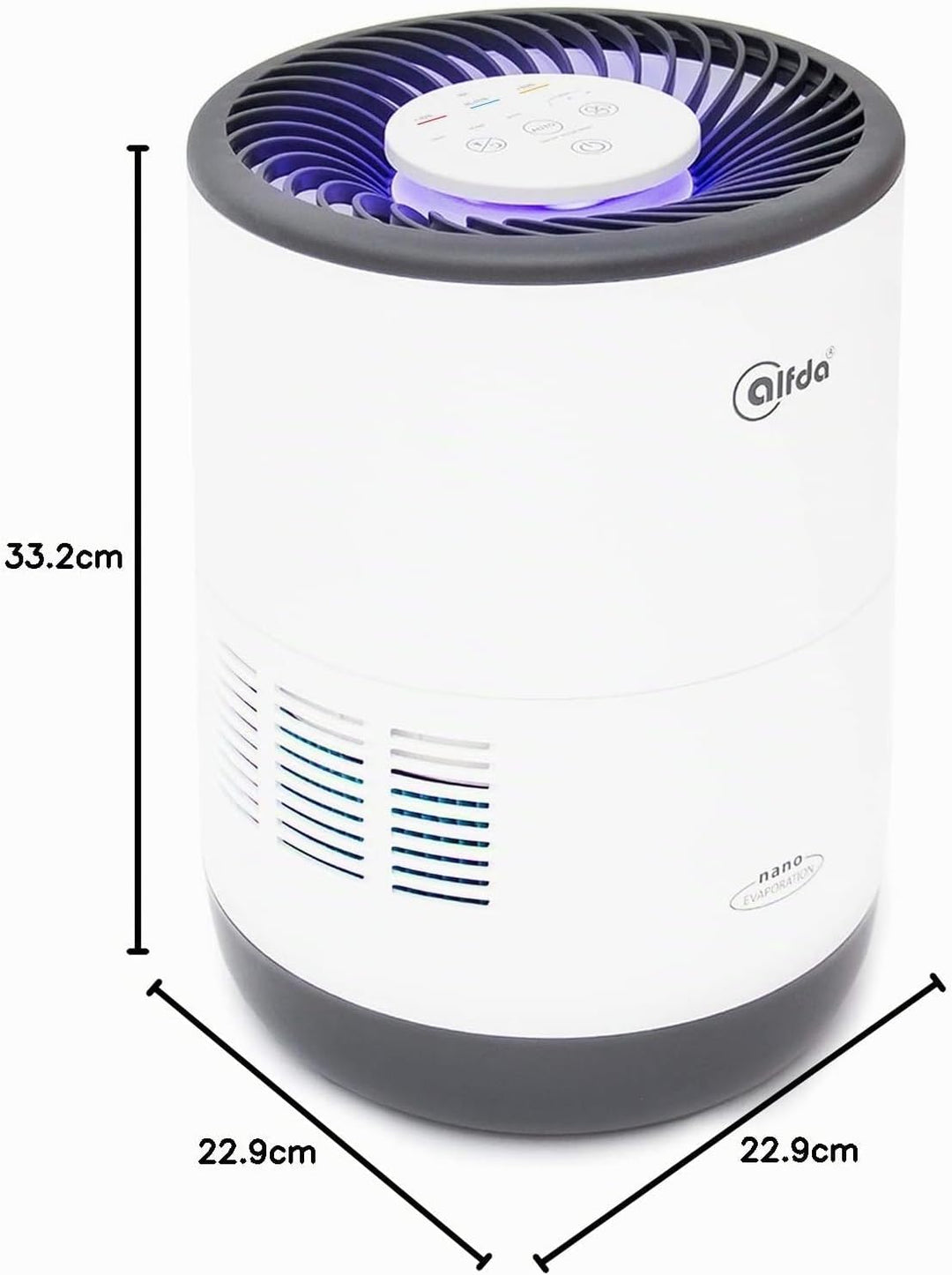 alfda Luftbefeuchter ALB300 mit hygienischer nanoEVAPORATION Technologie - bis zu 44 m², max. 300ml/