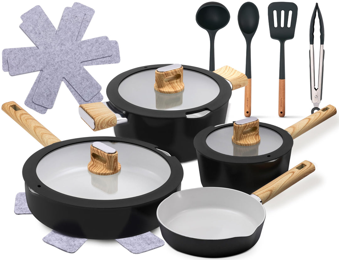 NutriChef Keramik Topfset und Pfannenset – 14-teilig für Induktion mit Antihaftbeschichtung, inklusi
