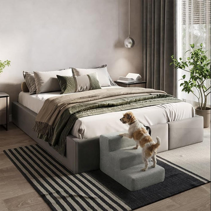 murando Hundetreppe für Kleine Hunde 3 Stufen 30 cm, Cord - Grau | Haustiertreppe für Bett, Sofa, Be